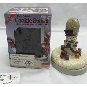Vintage Norpro Snowman Hand Painted Christmas Cookie Stamp 5” In Box